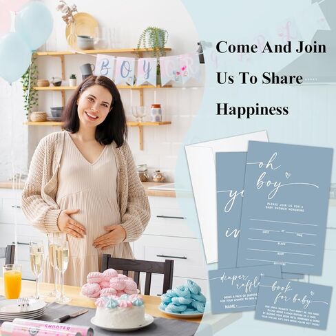 Set Of 25 Oh Baby Shower Invitation Set, Baby Shower Invitations Gender Neutral, Watercolor Invitation Cards With Envelopes Including Book Request Card & Diaper Raffle Tickets -007 in Kuwait