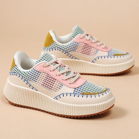 Meidiasstra Women's Platform Sneakers Sneakers عرضية مكتنزة منخفضة أعلى المدينة أحذية المشي الدانتيل حتى أحذية Dolen Sneaker 2024 أحذية المشي العظام مع التهاب اللفافة الأخمصية in Kuwait