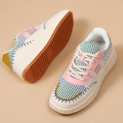 Meidiasstra Women's Platform Sneakers Sneakers عرضية مكتنزة منخفضة أعلى المدينة أحذية المشي الدانتيل حتى أحذية Dolen Sneaker 2024 أحذية المشي العظام مع التهاب اللفافة الأخمصية in Kuwait