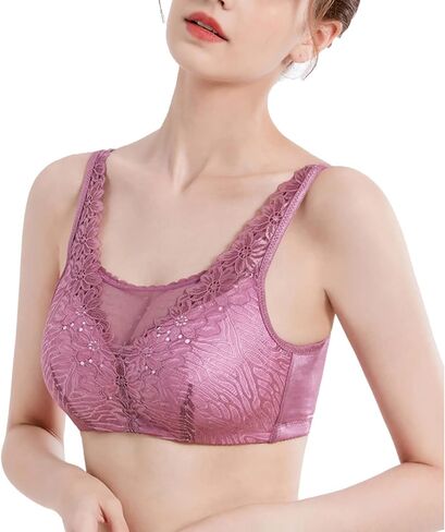 ANRIO Middle-Aged and Elderly Womens Full Cup Bralette Cotton Everyday Bras with Pockets, Mastectomy Gifts for Women (Color : Purple, Size : 85/38B) in Saudi Arabia