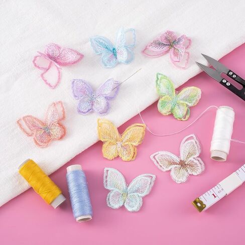 18Pcs Butterfly Lace Patches, 9 Colors Double Layer 3D Butterfly Organza Embroidered Appliques Decorative for Wedding Bridal Dress Craft DIY Clothes Hair Ornaments Dress Decoration in Saudi Arabia