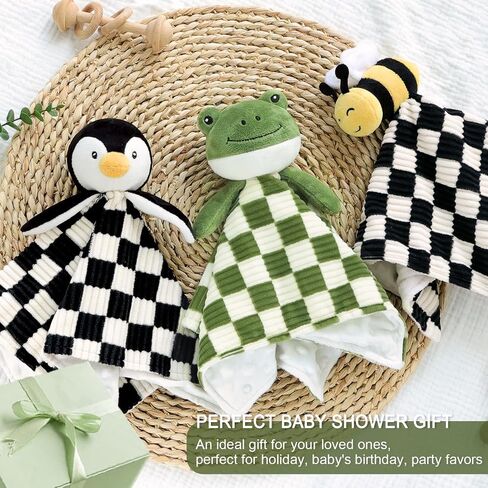 Baby Lovey Blanket for Boys Girls Super Soft Checkerboard Gingham with Minky Dot Fabric Backing Penguin Stuffed Animal Lovely Snuggle Toy Black 14 Inch in Saudi Arabia