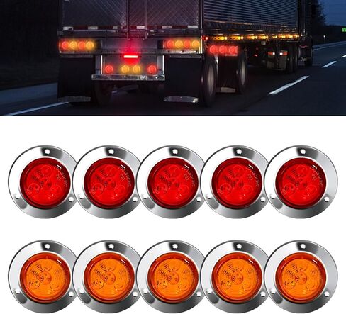 10-Pack (5 Amber + 5 Red) 2" 4 LED Round Trailer Side Marker Lights, Stainless Steel Grommet, DOT Approved, Sealed Flush Mount, IP67 Waterproof, 12V for Truck RV Camper in Saudi Arabia