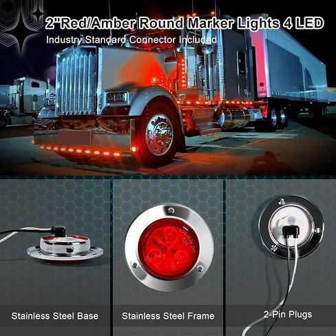 10-Pack (5 Amber + 5 Red) 2" 4 LED Round Trailer Side Marker Lights, Stainless Steel Grommet, DOT Approved, Sealed Flush Mount, IP67 Waterproof, 12V for Truck RV Camper in Saudi Arabia