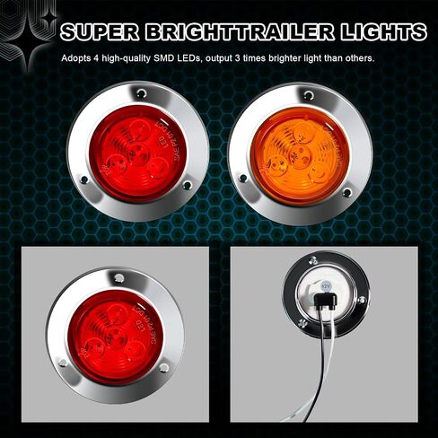 10-Pack (5 Amber + 5 Red) 2" 4 LED Round Trailer Side Marker Lights, Stainless Steel Grommet, DOT Approved, Sealed Flush Mount, IP67 Waterproof, 12V for Truck RV Camper in Saudi Arabia