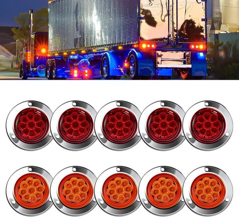 10-Pack (5 Amber + 5 Red) 2" 4 LED Round Trailer Side Marker Lights, Stainless Steel Grommet, DOT Approved, Sealed Flush Mount, IP67 Waterproof, 12V for Truck RV Camper in Saudi Arabia