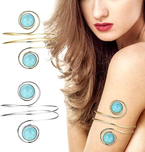 Caiaao Boho سوار الذراع العلوي الكفة سوار الذهب الفضة سوار الكفة الهندسية العقلية سوار سوار الذراع العليا سوار القابلة للتعديل للنساء للنساء in Kuwait