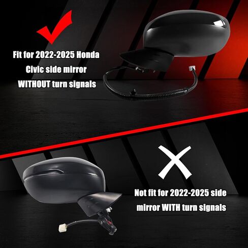 Black Lower Mirror Cover Replacement for 2022-2025 Honda Civic 11th W/O Turn Signals, Side Mirror Bottom Cover Caps (Right Passenger Side) in Kuwait