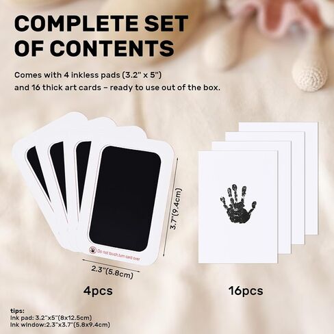 Baby Footprint Kit 4 Pack Ink Print Paw Pad for Toddlers and Dog for Hand and Footprint 16 Pieces of White Cardboard Newborn and Kids Prints in Kuwait