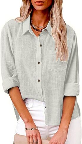 Button Down Shirts for Women Fall Fashion 2025 Long Sleeve Cotton Gauze Tops with Pocket Comfy Plain Peasant Tops in Saudi Arabia