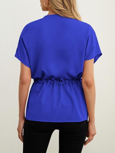 AWULIFFAN Women's Button Down Blouses Casual Peplum Summer Tops Short Sleeve Work Chiffon Shirts in Kuwait