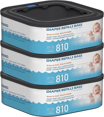 Jumbo Square Refills Disposal Bags Refill Compatible with Diaper Genie Compact, Select and Classic Pails, Hold Up to 810 Newborn-Sized Diapers Per Refill, Pack of 6 in Kuwait