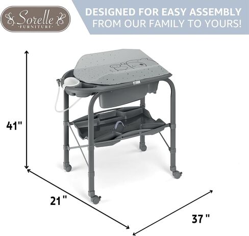 Sorelle Furniture Bagnetto Cambio Portable Baby Bathub مع طاولة متغيرة ، محطة تغيير حفاضات الأطفال القابلة للطي مع صينية تخزين ، وسادة مقاومة للماء ، وحافلة منظم الحضانة مع 4 عجلات in Kuwait