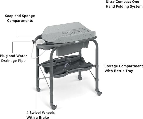 Sorelle Furniture Bagnetto Cambio Portable Baby Bathub مع طاولة متغيرة ، محطة تغيير حفاضات الأطفال القابلة للطي مع صينية تخزين ، وسادة مقاومة للماء ، وحافلة منظم الحضانة مع 4 عجلات in Kuwait