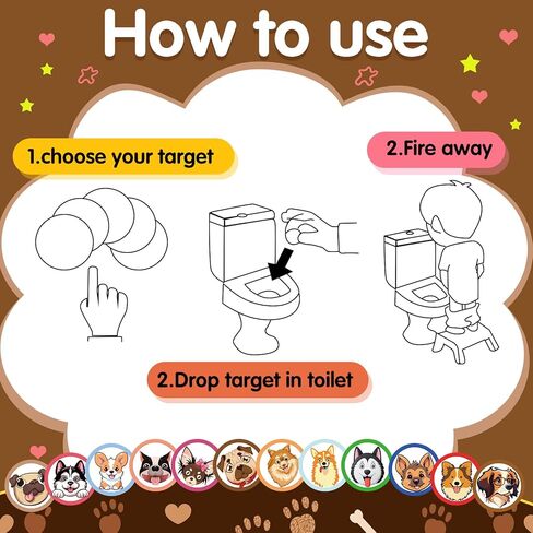 Chinco 120 Pcs Boys Potty Training Targets Boys Potty Targets Aids Flushable Pee Training Chart for Toddlers Use(Animals Styles) in Kuwait