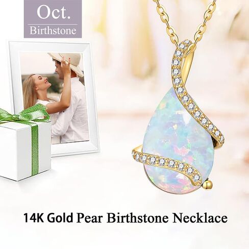 14K Solid Gold Teardrop Birthstone Necklace for Women, Real Gold 4CT Pear Shaped Green Gemstone and Moissanite Pendant Necklaces Mother's Day Birthday Christmas Gifts for Her Mom Nana, 16"+2" in Saudi Arabia