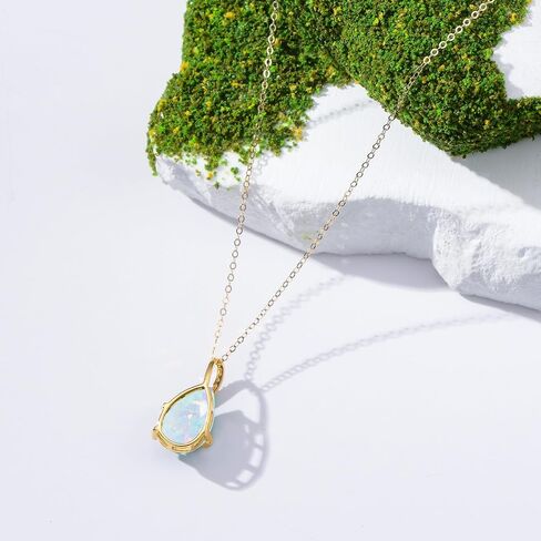 14K Solid Gold Teardrop Birthstone Necklace for Women, Real Gold 4CT Pear Shaped Green Gemstone and Moissanite Pendant Necklaces Mother's Day Birthday Christmas Gifts for Her Mom Nana, 16"+2" in Saudi Arabia