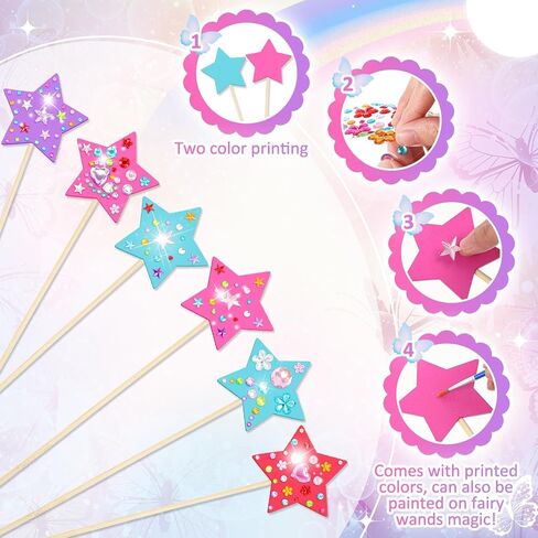 Juexica 24 Pcs Princess Fairy Wand Kit Includes 24 Make Your Own Princess Wand 2 Styles Unfinished Wooden Fairy Wand and 6 Gem Stickers for Girls DIY Magical Crafts in Kuwait