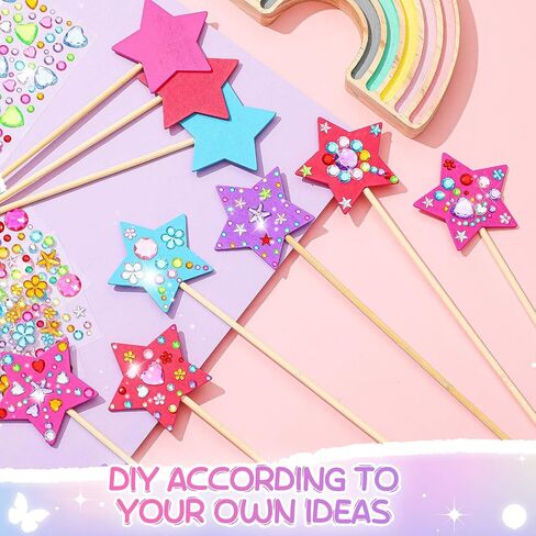 Juexica 24 Pcs Princess Fairy Wand Kit Includes 24 Make Your Own Princess Wand 2 Styles Unfinished Wooden Fairy Wand and 6 Gem Stickers for Girls DIY Magical Crafts in Kuwait