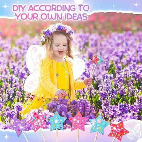 Juexica 24 Pcs Princess Fairy Wand Kit Includes 24 Make Your Own Princess Wand 2 Styles Unfinished Wooden Fairy Wand and 6 Gem Stickers for Girls DIY Magical Crafts in Kuwait