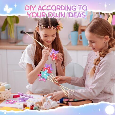 Juexica 24 Pcs Princess Fairy Wand Kit Includes 24 Make Your Own Princess Wand 2 Styles Unfinished Wooden Fairy Wand and 6 Gem Stickers for Girls DIY Magical Crafts in Kuwait