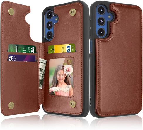 علبة Samsung Galaxy A15 5G ، للحصول على محفظة Galaxy A15 5G مع حامل البطاقة ، فتحات بطاقة الائتمان الخاصة بالجلد PU Clousure TPU إطار الصدمات الخلفية الظهر. in Kuwait