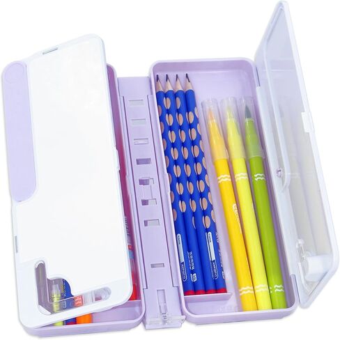 Pencil Box, Pencil Case, Plastic Hard Pencil Boxes, Large Capacity Double Layer Pen Box, Multifunctional School Storage Supplies for Girls and Boys, Kids (Pink) in Saudi Arabia