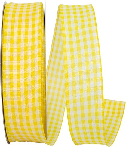 Reliant Ribbon 90052W-079-40F Great Gingham 3 Value Lired Edge Ribbon ، 2-1/2 inch × 10 ياردة ، أصفر in Kuwait