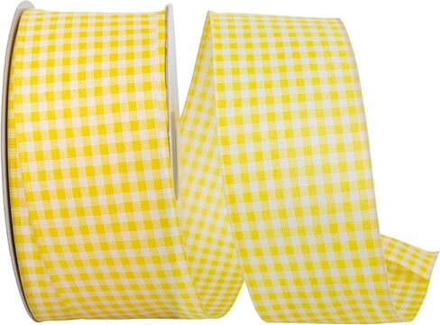 Reliant Ribbon 90052W-079-40F Great Gingham 3 Value Lired Edge Ribbon ، 2-1/2 inch × 10 ياردة ، أصفر in Kuwait