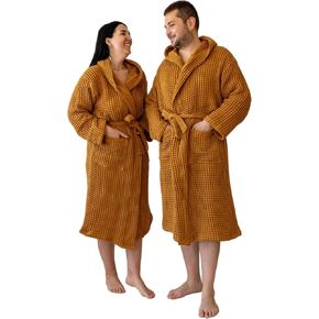 Unisex Hooded Waffle Robe for Women & Men 100% Turkish Cotton | Quick-Dry Bathrobe | Cozy Housecoat for Lounging in Saudi Arabia