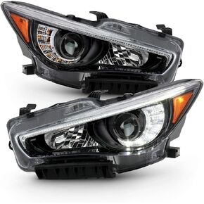 AKKON - Fits 2014-2022 InFiniti Q50 w/o AFS LED Projector Chrome Clear Headlights Pair Driver Left + Passenger Right in Saudi Arabia