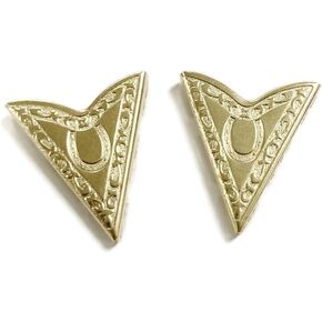 Pair Golden Brass Horseshoe Floral Border Country Western Shirt Blouse Collar Tips - Made in the USA in Saudi Arabia