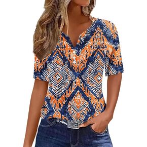 Womens 2025 Floral Summer Blouses Dressy Casual Tops V Neck 3/4 Length Sleeve Shirt Trendy Boho Spring Ladies Clothes in Kuwait