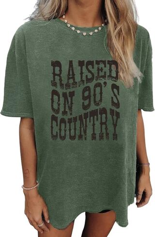Oversized 90s Country Shirts for Women Raised On 90’S Country Shirt Country Music Tshirt Rock Band Vintage Tee Tops in Kuwait