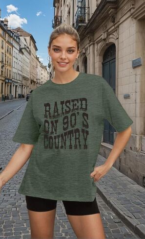 Oversized 90s Country Shirts for Women Raised On 90’S Country Shirt Country Music Tshirt Rock Band Vintage Tee Tops in Kuwait