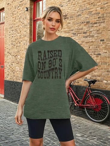 Oversized 90s Country Shirts for Women Raised On 90’S Country Shirt Country Music Tshirt Rock Band Vintage Tee Tops in Kuwait