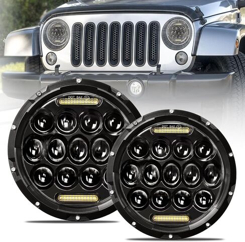 7 بوصة 7 '' المصابيح الأمامية LED متوافقة مع 2007-2015 Jeep Wrangler JK 2 Door/1997-2006 Wrangler TJ/1976-1986 Wrangler CJ-7 Black Housing 2PC in Kuwait