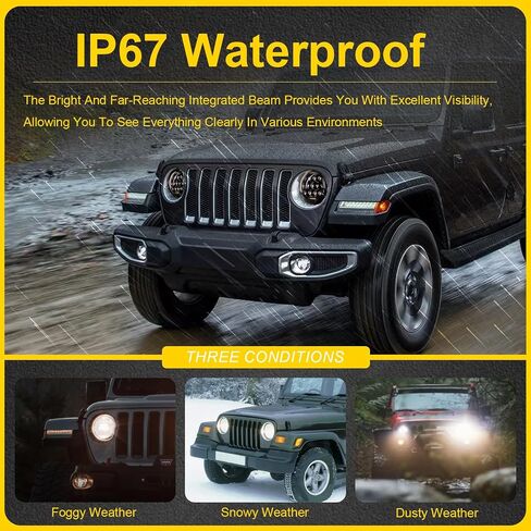 7 بوصة 7 '' المصابيح الأمامية LED متوافقة مع 2007-2015 Jeep Wrangler JK 2 Door/1997-2006 Wrangler TJ/1976-1986 Wrangler CJ-7 Black Housing 2PC in Kuwait