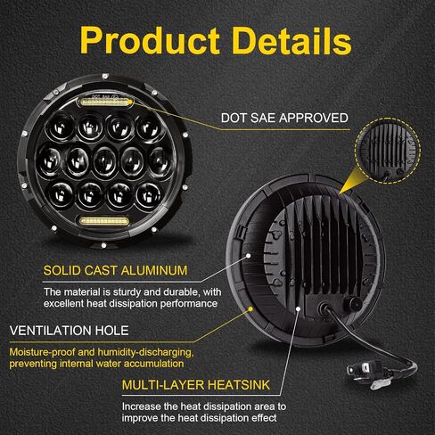 7 بوصة 7 '' المصابيح الأمامية LED متوافقة مع 2007-2015 Jeep Wrangler JK 2 Door/1997-2006 Wrangler TJ/1976-1986 Wrangler CJ-7 Black Housing 2PC in Kuwait