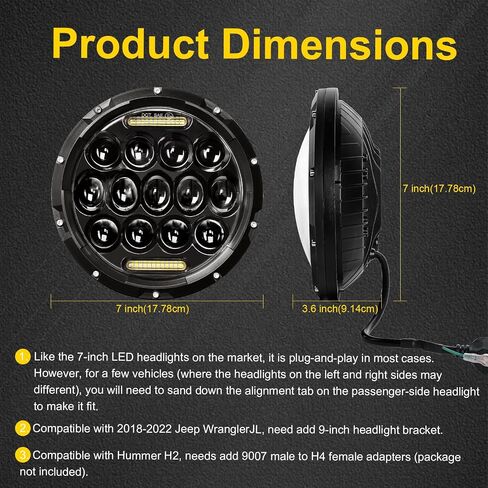 7 بوصة 7 '' المصابيح الأمامية LED متوافقة مع 2007-2015 Jeep Wrangler JK 2 Door/1997-2006 Wrangler TJ/1976-1986 Wrangler CJ-7 Black Housing 2PC in Kuwait