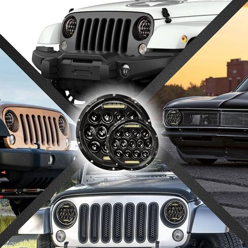 7 بوصة 7 '' المصابيح الأمامية LED متوافقة مع 2007-2015 Jeep Wrangler JK 2 Door/1997-2006 Wrangler TJ/1976-1986 Wrangler CJ-7 Black Housing 2PC in Kuwait