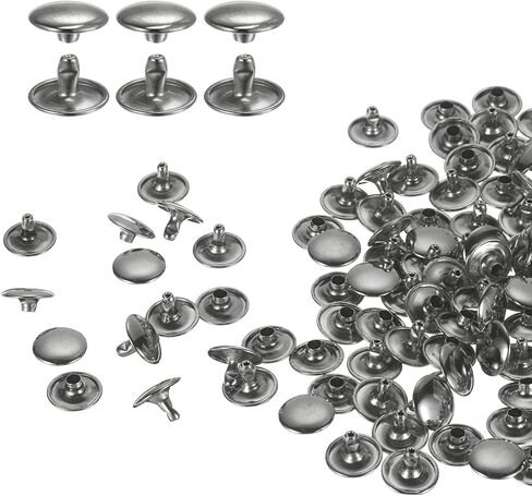 HARFINGTON 60 Sets Double Cap Leather Rivets, 10x10mm Round Cap Tubular Metal Studs Leather Crafting Rivets for Fabric Belt Pet Collar Boot Bag Repair and Decoration, Black in Saudi Arabia