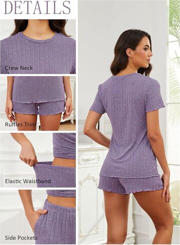 Hellomamma Womens Summer Pajama Sets: Crew Neck 2 Piece Short Lounge Sets Ribbed Knitted Pjs Soft Comfy for Postpartum Casual in Kuwait