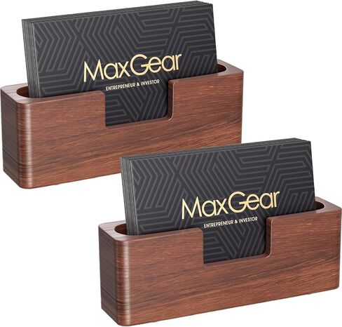 MaxGear Walnut Wood Business Card Holder for Desk, Elegant Wooden Display Stand, Rectangle Office Card Organizer, Professional Desktop Stand for Business Cards in Saudi Arabia