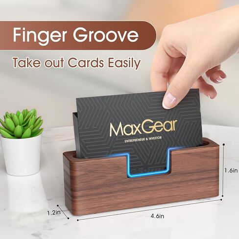 MaxGear Walnut Wood Business Card Holder for Desk, Elegant Wooden Display Stand, Rectangle Office Card Organizer, Professional Desktop Stand for Business Cards in Saudi Arabia