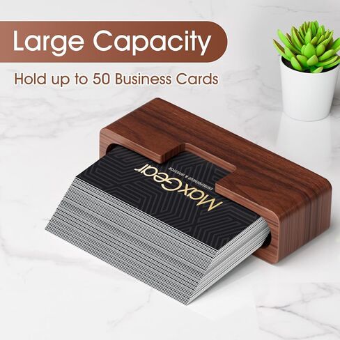MaxGear Walnut Wood Business Card Holder for Desk, Elegant Wooden Display Stand, Rectangle Office Card Organizer, Professional Desktop Stand for Business Cards in Saudi Arabia