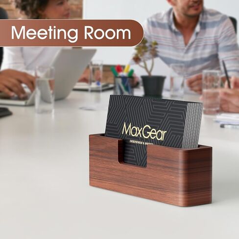 MaxGear Walnut Wood Business Card Holder for Desk, Elegant Wooden Display Stand, Rectangle Office Card Organizer, Professional Desktop Stand for Business Cards in Saudi Arabia