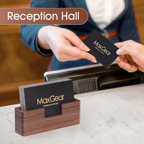 MaxGear Walnut Wood Business Card Holder for Desk, Elegant Wooden Display Stand, Rectangle Office Card Organizer, Professional Desktop Stand for Business Cards in Saudi Arabia
