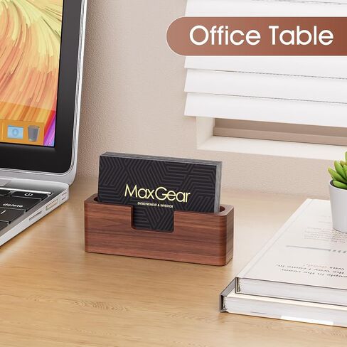 MaxGear Walnut Wood Business Card Holder for Desk, Elegant Wooden Display Stand, Rectangle Office Card Organizer, Professional Desktop Stand for Business Cards in Saudi Arabia