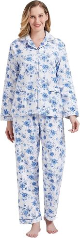 amaxer Women's Warm Pjs Flannel Pajamas Set 100% Cotton Sleepwear Button Pajama Set with Elastic Drawstring in Kuwait